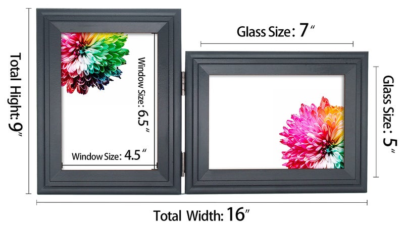 JD Concept Vertical Horizontal Combo, Double 5x7 Black Wood Art Picture Frame, Foldable Opening 4.5x6.5 Photo Frame, Portrait and Landscape View Standing on Desk - Image 4